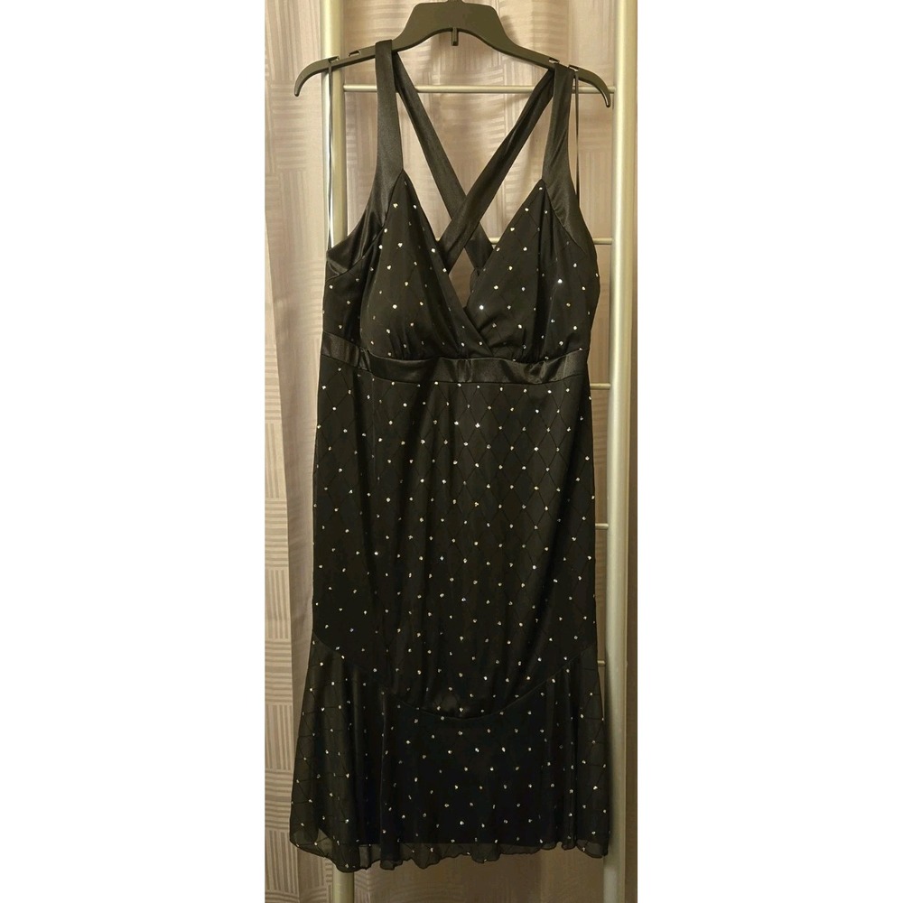 DressBarn Black Sequin Embellished Crisscross-Back Cocktail Party‎ Dress 18W